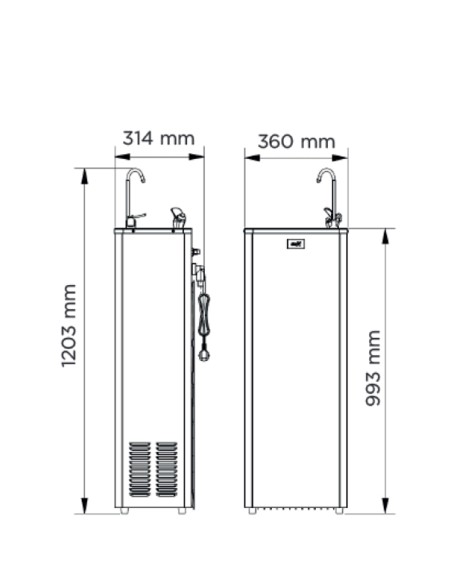 Amazonas inox, fonte metálica de 25 l/h, dimensões limitadas